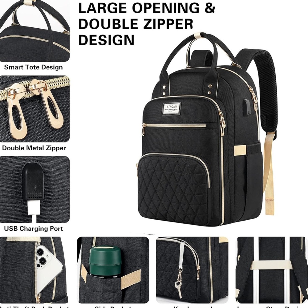Durable Black Backpack with USB Charging Port and Adjustable Straps